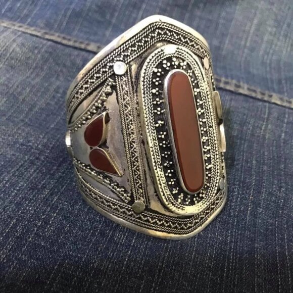 Single Afghan Tribal Stone Cuff, Ethnic Afghan Cuff Bracelet, Handmade Afghan - Picture 5 of 5